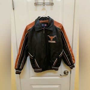 VTG G-III Apparel Texas Longhorns Youth Size 12/14 Full Zip Faux Leather Jacket